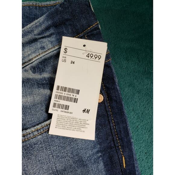 H&M Jeans Size 24 Womens Blue Stretch Pants Denim Mid Rise Ladies Skinny NWT - Picture 3 of 15